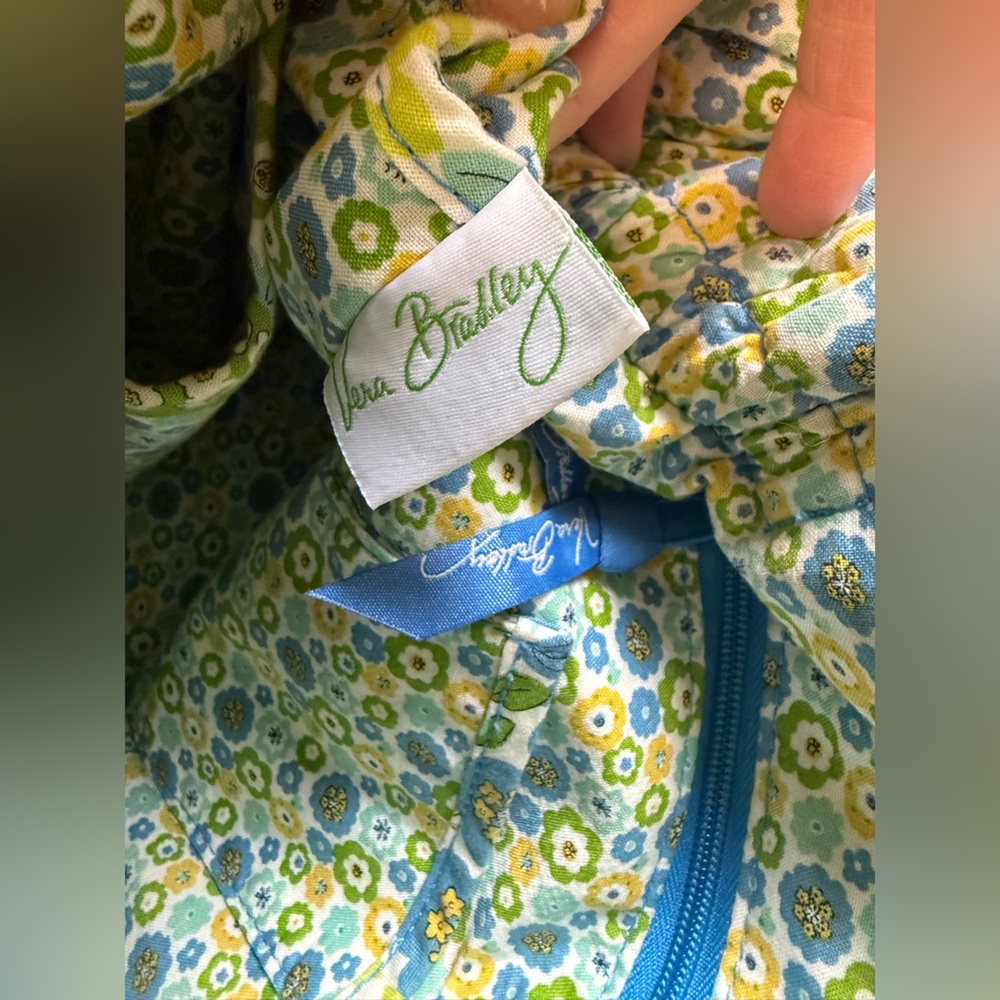 Vera Bradley English Meadow Quilted Tote Bag Blue Green Floral Retired Pattern - Picture 10 of 11